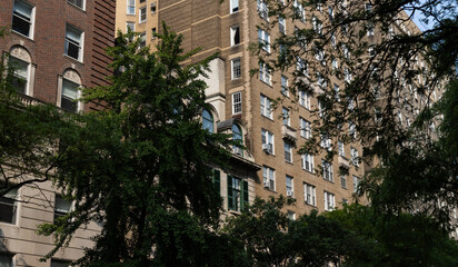 Row of Beautiful Old Residential Buildings and Skyscrapers on the Upper East Side of New York City