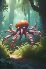 Forest of Fantasy Exploring Tarantula Octopus Chimeras in their Natural Habitat