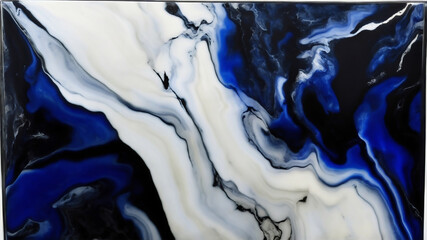 The Aesthetic Dance of Darkness and Light Black and Blue Paint Stains on White Marble