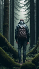 human standing within the woods