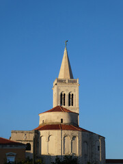 Fototapeta na wymiar Church of St. Donatus with bell tower against clear blue sky located in Zadar, Croatia