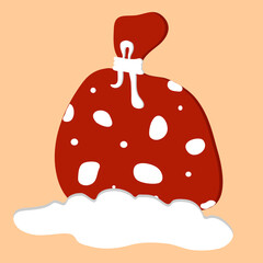 Santa Claus bag isolated on orange background. Vector illustration. Christmas decorations