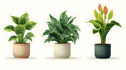  illustration potted plants for the interior on white background.