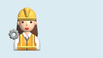 construction worker with orange uniform and yellow safety helmet 3d cartoon character illustration
