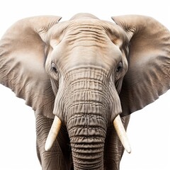 elephant face shot isolated on white background cutout, Generative AI 