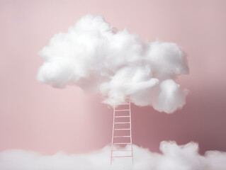 Cotton cloud floating in air on ladder