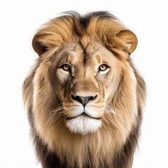 Obraz premium lion face shot isolated on white background cutout, Generative AI