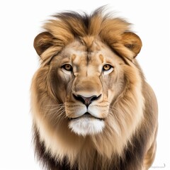 lion face shot isolated on white background cutout, Generative AI