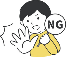プレートと手でNGを表現する男性のイラスト素材