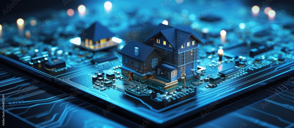 Poster future technology concept of a smart home with remote control automation