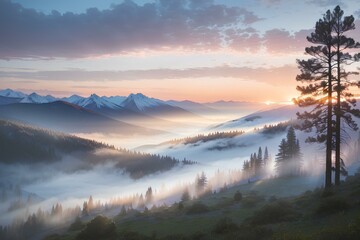 Fototapeta na wymiar sunrise in the mountains Generative AI