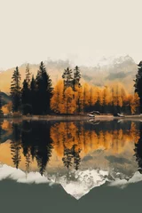 Foto auf Acrylglas Wald im Nebel sunrise over the lake
