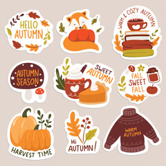 autumn sticker doodle in flat style illustration
