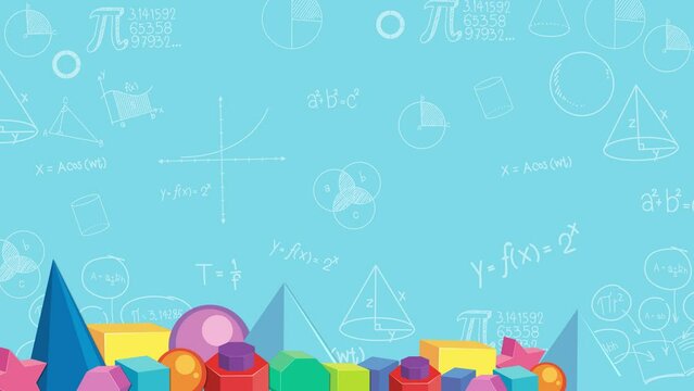 Blue background with math formulas and geometry shapes blog under the border frame template.