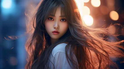 portrait of a very beautiful long-haired woman - obrazy, fototapety, plakaty