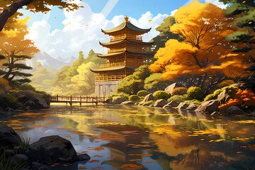 golden pavilion in autumn - Powered by Adobe