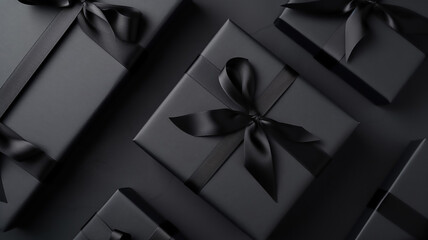 Amazing Minimalist Black Flat Lay Black Gift Boxes - Powered by Adobe