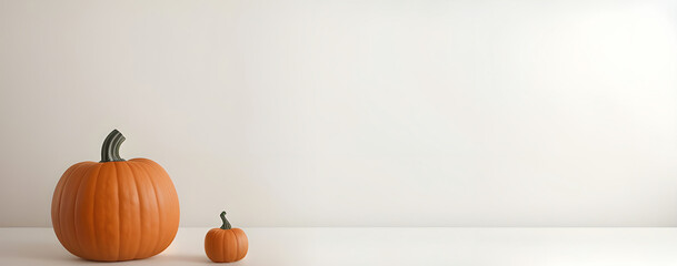 big and small pumpkin with copy space in simple background ai generated