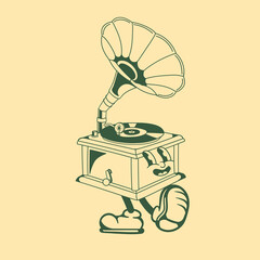 Vintage character design of a gramophone