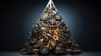 Rolgordijnen christmas tree made of metal. metal tree. new trend of Christmas trees.  gift tree. creative Christmas tree © Drew