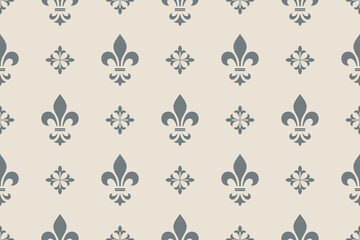Wallpaper in the style of Baroque. Seamless vector background. Beige and gray floral ornament. Graphic pattern for fabric, wallpaper, packaging. Ornate Damask flower ornament - obrazy, fototapety, plakaty