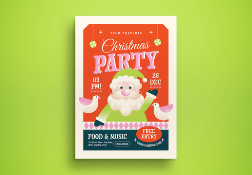 Red Flat Design Gradient Christmas Party Flyer Layout