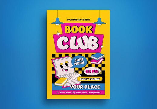 Yellow Retro Modern Book Club Flyer Layout