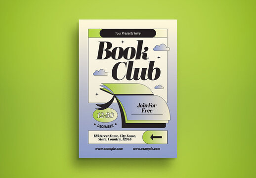 Blue Gradient Flat Design Book Club Flyer Layout