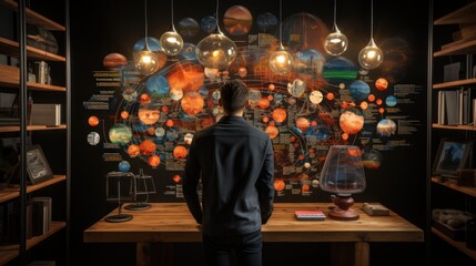 Businessman Marketing Digital Planning concept with virtual diagram display