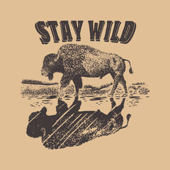 American bison illustration drawing graphic sketch design style silhouette vintage western t shirt farm © kaboet