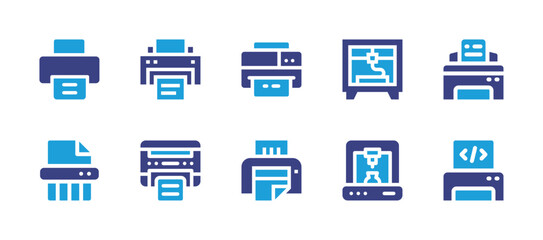 Printer icon set. Duotone color. Vector illustration. Containing printer, printing, laptop, add, copier.