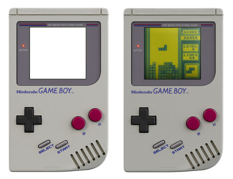 Gray Nintendo Gameboy with Tetris - transparent PNG