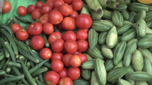 Variety of raw vegetable sale on market.