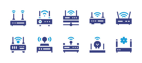 Router icon set. Duotone color. Vector illustration. Containing router, wifi router, signal, modem.