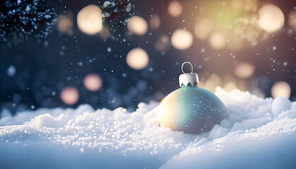 Winter Christmas banner. Snow and magic light. Snowball. Generative AI