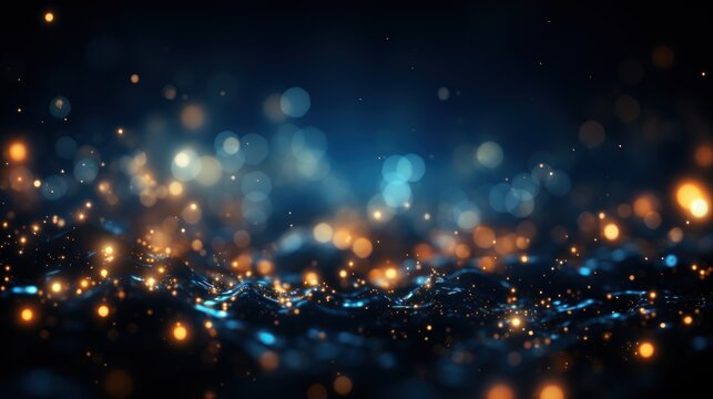 Abstract background of dark blue and light particles