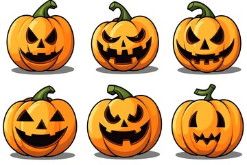 Set of Halloween pumpkin, different design of pumpkin lanterns in isolated white background, Halloween objects and elements
