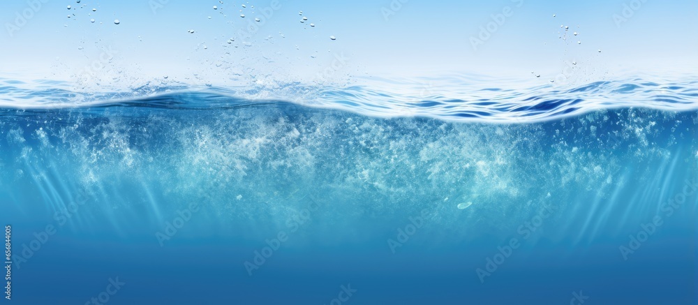 Poster underwater scene with blue ocean swimming pool and sandy sea bottom on white background