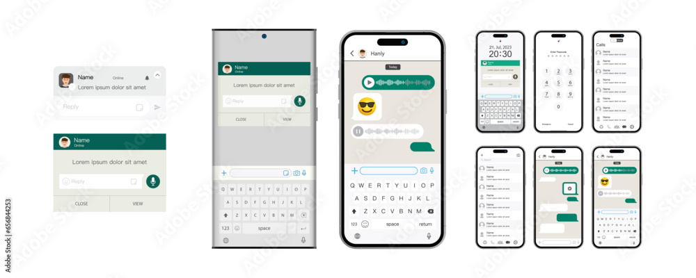 Aufkleber realistic smartphone showcasing a messaging app, complete with a blank sms text frame. messenger cha