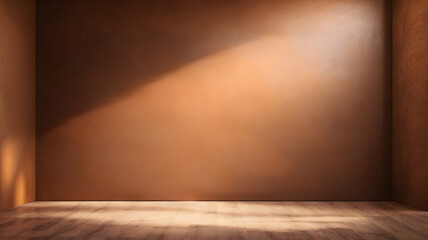 Background image of an empty room in brown color with the play of light and shadow on the walls and floor for design or creative work. Great for product presentations and mockups.