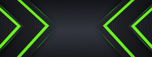 Modern black and green metal background with hexagonal texture