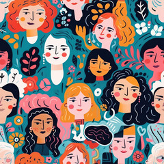 Diversity people cartoon collage repeat pattern