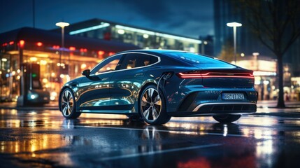 EV Energy car concept. Elegant luxury futuristic hybrid vehicle - obrazy, fototapety, plakaty