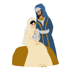 Digital Cartoon Family Mary Joseph Baby Jesus illustration, Christian art
