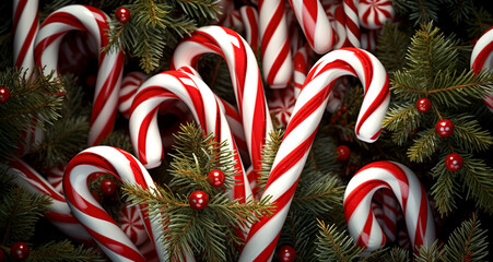Christmas candy canes with pin tree branches Generative AI