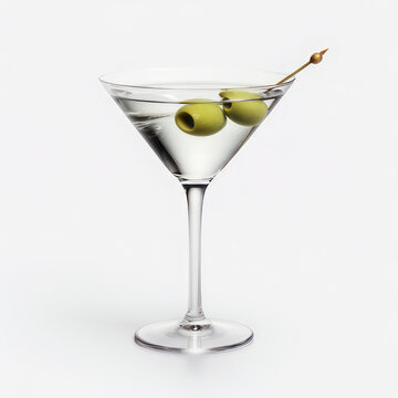 Martini with two olives on a white background.