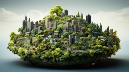 The concept of a green city, located on a beautiful island located above - obrazy, fototapety, plakaty
