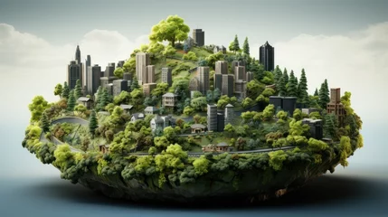  The concept of a green city, located on a beautiful island located above © hanif