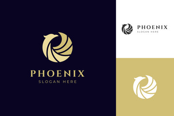 abstract elegant phoenix logo icon design. circle shape eagle falcon simple animal logo with feather symbol for identity symbol