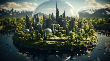 Green planet earth covered with grass city skyline.Eco-friendly energy for the environment